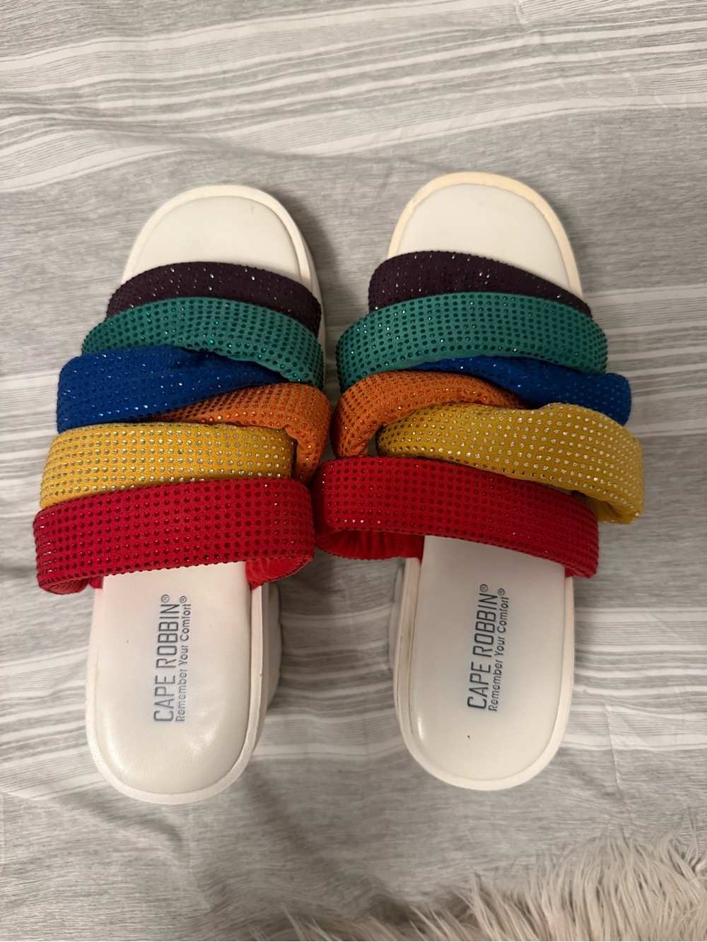 Cape Robbin Rainbow Strappy Slide Sandals - Multicolor